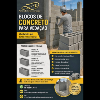 Blocos de concreto para vedação. Qualidade que fortalece a obra..........