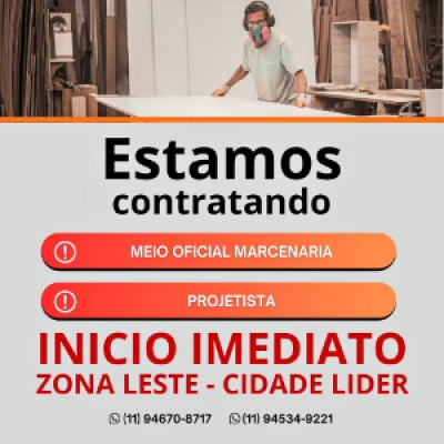 Zona Leste. Procuro Meio oficial & Projetista para Marcenaria. Consulte