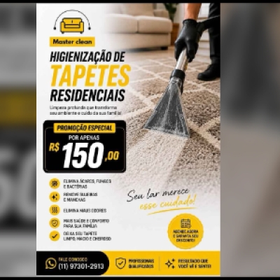 Higienização de tapetes residenciais. Remoção de sujeiras e manchas....