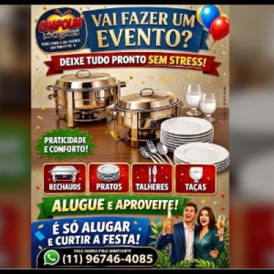 Aluguel de rechaud, louças, toalhas e utensílios para festas.Chame no ZAP