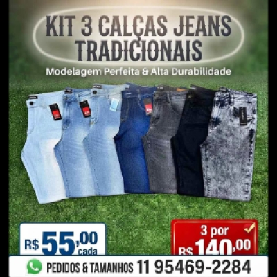 🔥 SUPER PROMOÇÃO: KIT 3 CALÇAS JEANS TRADICIONAIS....................